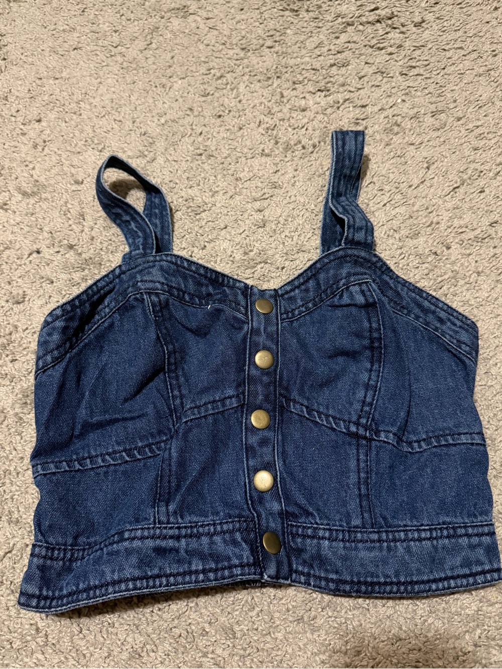 Denim Button-Front Crop Top in Blue Like New